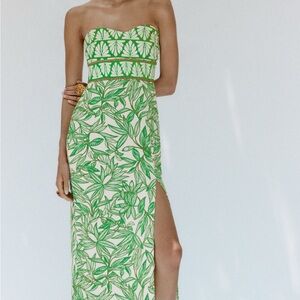 Zara Green Leaf Strapless Dress